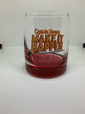 Captain Morgan “Make It Happen" Red Accent Rocks Glass Weighted Base Vintage